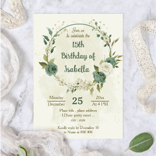Invitation fleurs blanches sauge anniversaire botanique