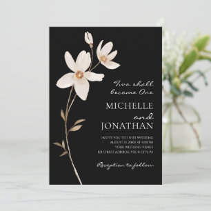 Invitation Fleurs blanches simples sur Mariage chrétien noir