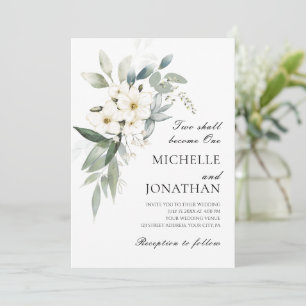 Invitation Fleurs blanches Verdure Bible chrétienne Mariage