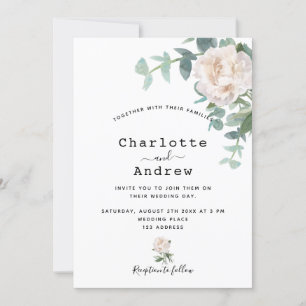 Invitation Fleurs blanches verdure moderne mariage élégant