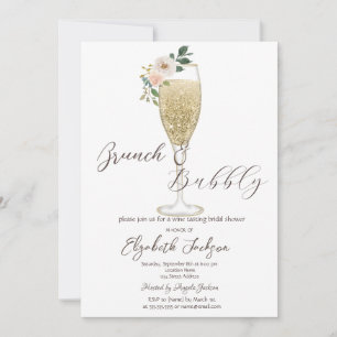 Invitation Fleurs blanches Verre de Champagne Brunch & Bubbly