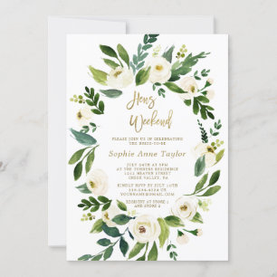 Invitation Fleurs blanches Wreath Hens Bachelorette Week-end