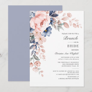 Invitation Fleurs bleu rose Aquarelle Florale Bridal Brunch