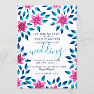 Invitation Fleurs bleu rose Feuille Mariage de peinture acryl
