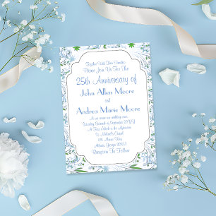 Invitation Fleurs Bleu Vert 25ème Anniversaire