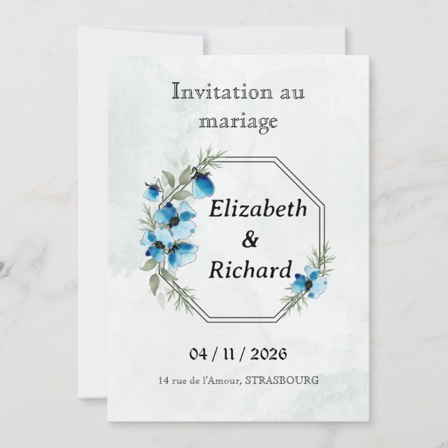 Invitation "Fleurs bleues" (Devant)