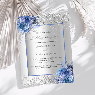 Invitation Fleurs bleues argentées réception de mariage