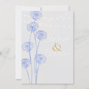 Invitation Fleurs bleues avec cercles (gris clair)
