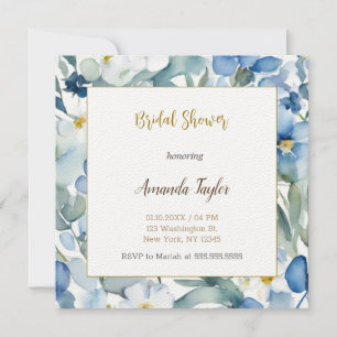 Invitation Fleurs Bleues Blances Fête des mariées minimale