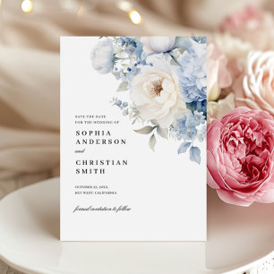 Invitation Fleurs Bleues & Blanches Mariage Enregistrer La Ca