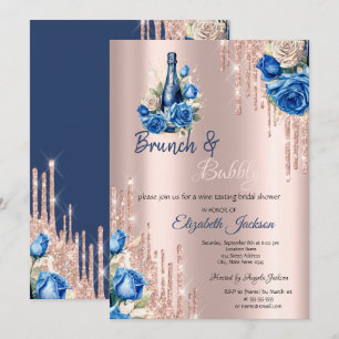 Invitation Fleurs Bleues Bouches de vin Brunch & Bubbly
