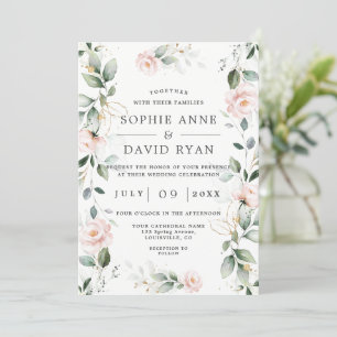 Invitation Fleurs Bleues Charme Feuilles Or Tous en un Mariag