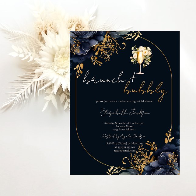 Invitation Fleurs bleues de la Marine Brunch & Fête des marié (Créateur téléchargé)