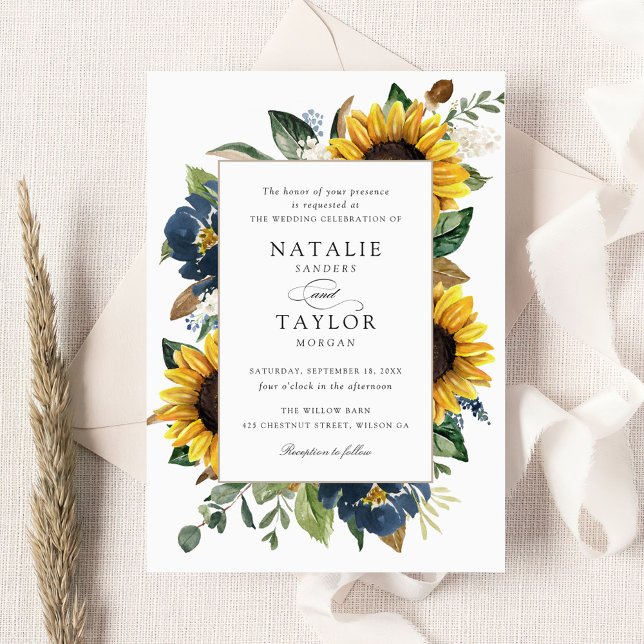 Invitation Fleurs bleues de la Marine Mariage de verdure (Créateur téléchargé)