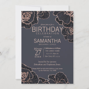 Invitation Fleurs bleues de la Marine Rose Gold