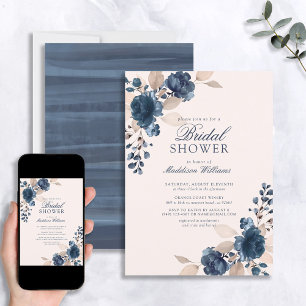 Invitation Fleurs bleues de la marine rose poussiéreuse Fête 