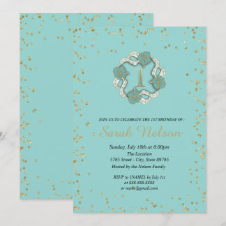 Invitation Fleurs bleues de luxe Gold Parties scintillant Par