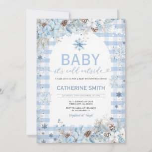 Invitation Fleurs bleues d'hiver  Baby Shower Flocons de neig