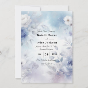 Invitation Fleurs bleues douces et Mariage de purée