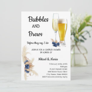 Invitation Fleurs bleues Dusty Bubble & Brews Couples Douche