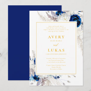 Invitation Fleurs bleues et Mariage jaune de la marine modern