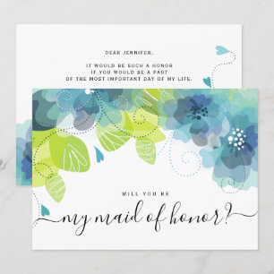 Invitation Fleurs bleues éthérées serez-vous ma servante d'ho