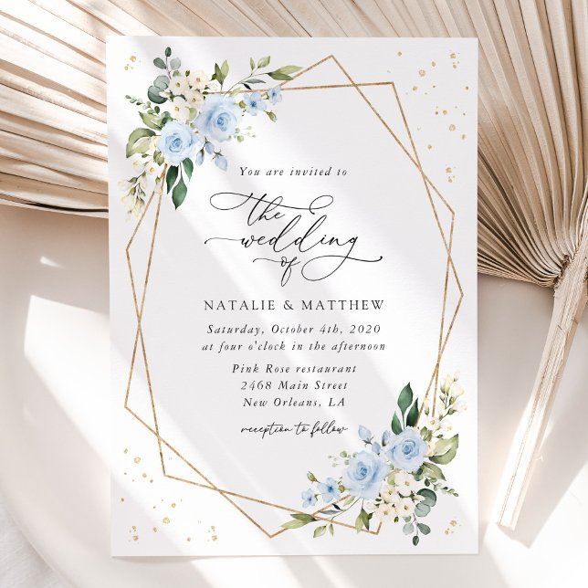 Invitation Fleurs bleues, Fleurs blanches, Verdure, Mariage (Créateur téléchargé)