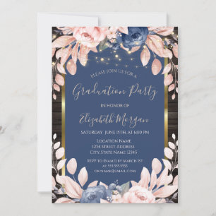 Invitation Fleurs bleues, Guirlandes lumineuses, Bois