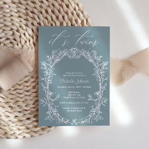 Invitation Fleurs Bleues Intemporelles Vintage pour Jumeaux B