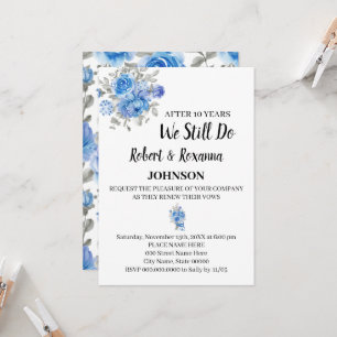 Invitation Fleurs bleues Mariage Anniversaire de renouvelleme