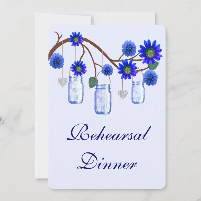 Invitation Fleurs bleues Mason Jar Dîner de répétition Invita (Devant)