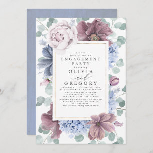 Invitation Fleurs bleues mauves et Dusty