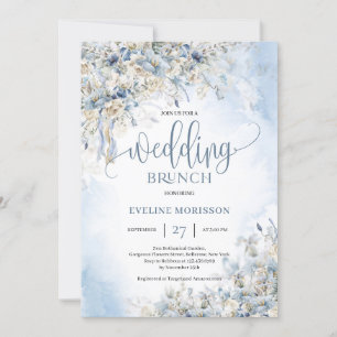 Invitation Fleurs bleues poussiéreuses d'hiver verdure brunch