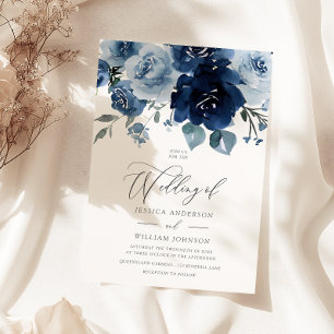 Invitation Fleurs bleues poussiéreuses Mariage élégant