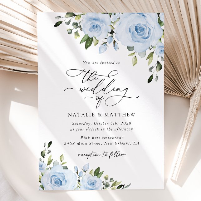 Invitation Fleurs bleues poussiéreuses, Verdure, Boho, Mariag (Créateur téléchargé)