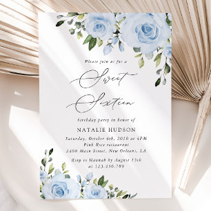 Invitation Fleurs bleues poussiéreuses, Verdure, Boho, Sweet 
