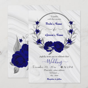 Invitation fleurs bleues royales argent couronne mariage invi