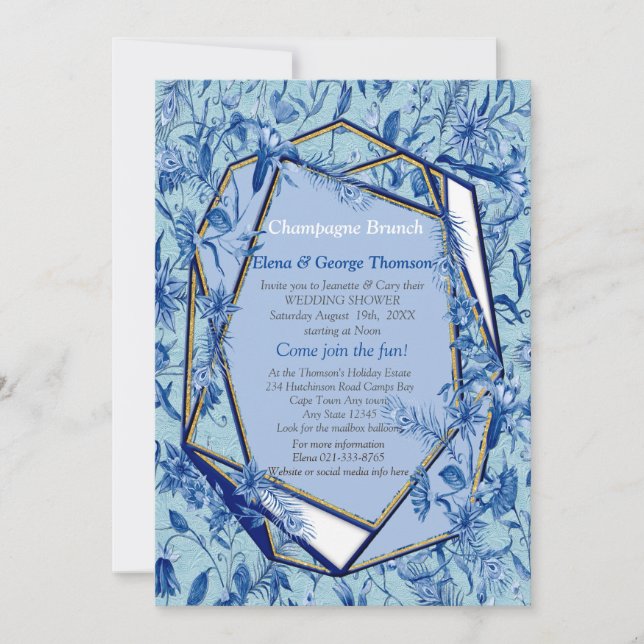 Invitation Fleurs bleues turquoises sur un support texturé sc (Devant)