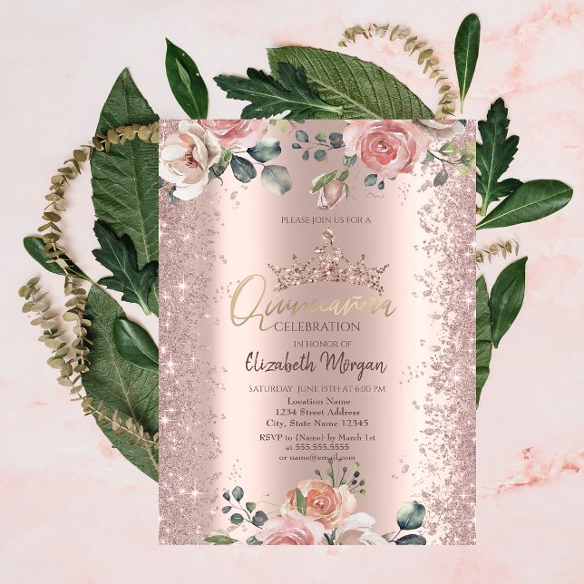Invitation Fleurs Blush Diamants Or Rose  (Créateur téléchargé)