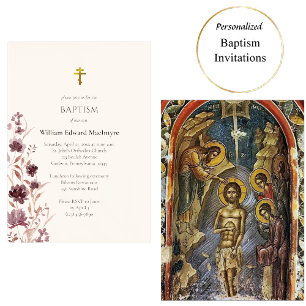 Invitation Fleurs Bohème de Couleur Vin Baptême Orthodoxe