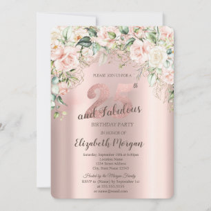 Invitation Fleurs Bohèmes Roses Or Rose 25e Anniversaire