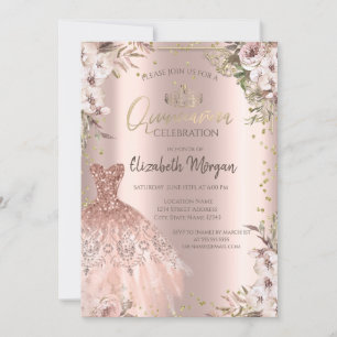 Invitation Fleurs Boho Diamants Robe Quinceanera
