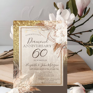 Invitation Fleurs Boho Herbe de Pampas Paillettes Anniversair