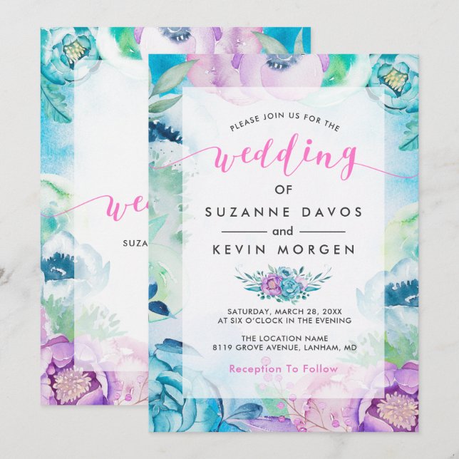 Invitation Fleurs Boho & Mariage moderneTypographie (Devant / Derrière)
