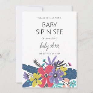Invitation Fleurs Boho Modernes Garçon Bébé Boire Et Voir