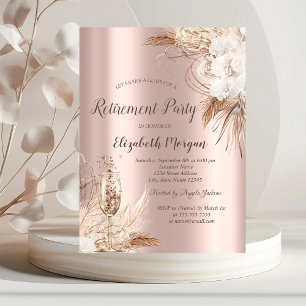 Invitation Fleurs Boho,Verre à Champagne,Retraite Rose Gold