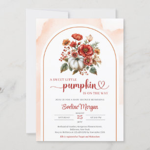 Invitation Fleurs bordeaux citrouilles rouges minimalistes