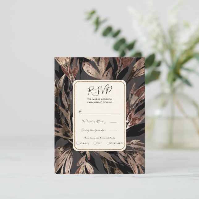 Invitation Fleurs botaniques chic bronze gras Mariage RSVP   (Debout devant)