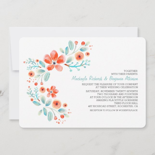 Invitation Fleurs botaniques douces Mariage d'aquarelle (Devant)