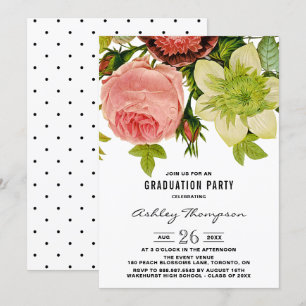 Invitation Fleurs botaniques vintages Fête de graduation